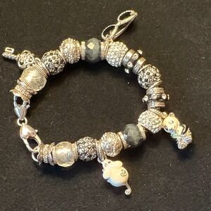 Elegant Silver, black, white Charm Bracelet